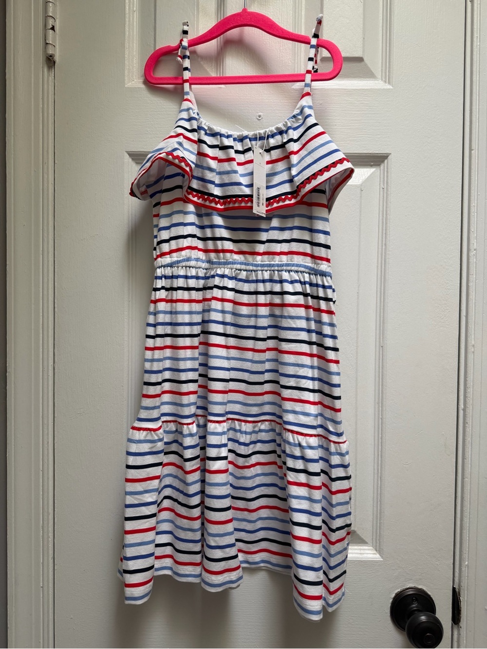 Janie and Jack White Striped Sundress with Red & Navy Accents